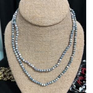 Elegant Blue Stone Bead Pullover Necklace - 33 Inches